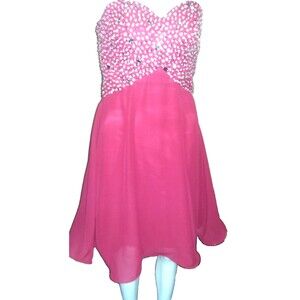 Strapless Cranberry Prom Pageant Bridesmaid Dress Adjustable Size 8 Rhinestones